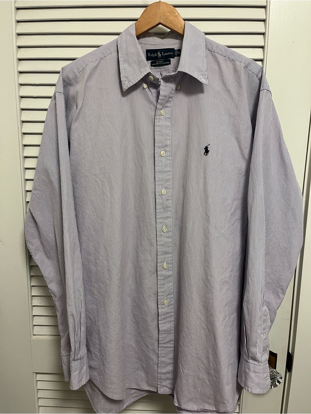 Ralph Lauren Men’s Light Blue Pinstripe Dress Shirt with Navy Pony